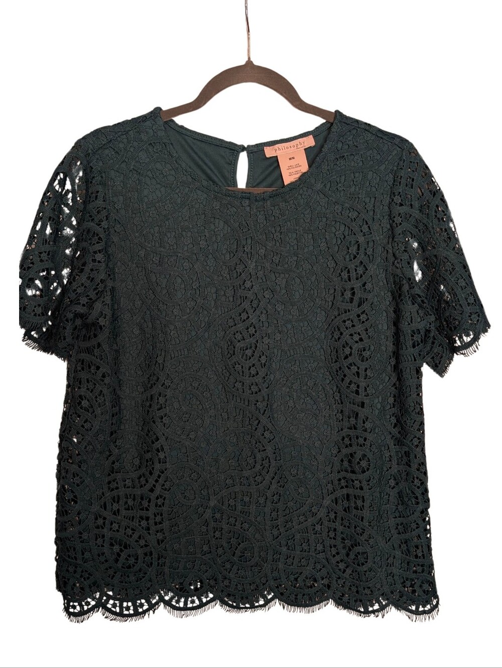Emerald Green Crochet Lace Short Sleeve Blouse. Medium